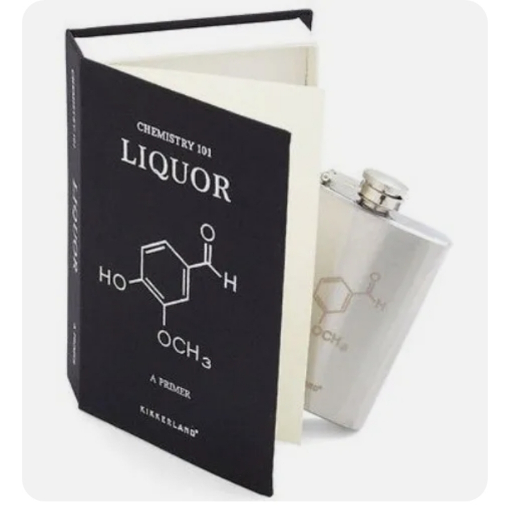 New Kikkerland Chemistry 101 Liquor Alcohol 4 oz Stainless Steel Book Flask - Picture 3 of 5